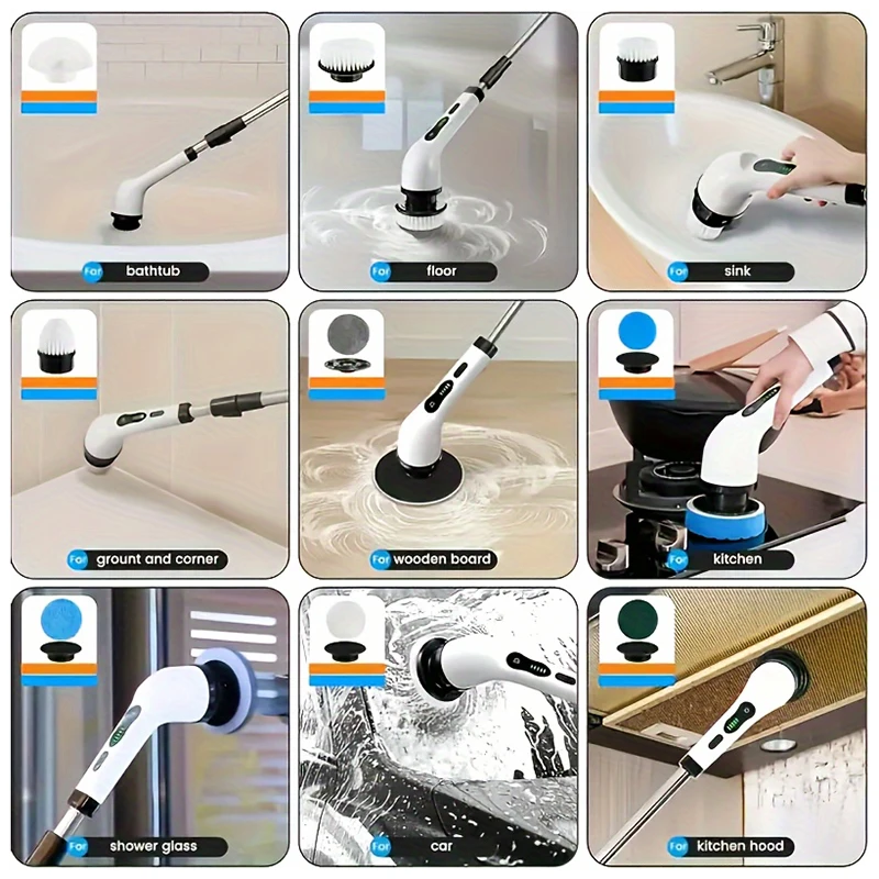 Xiaomi Multi Functional Electric Cleaning Brush Handheld 9-in-1 Bathroom Window Toilet Automotive Rotating Cleaning Machine