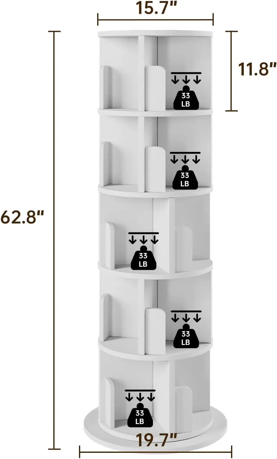 

Rotating Bookshelf, Rotating Bookcase For Small Space, 360° Corner Bookcase For Bedroom, Living Room, Study Room, 5 Tier, White