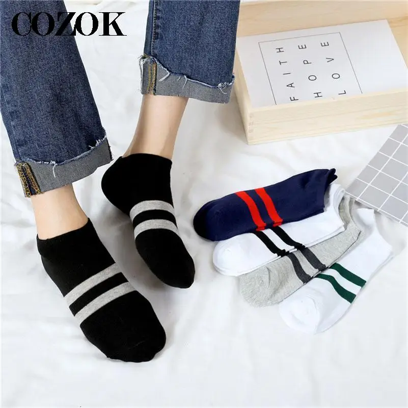 5 Pairs Mens Harajuku Socks Cotton Striped Boat Socks Spring Summer Autumn Male Soft Men Sock Breathable Men Low Tube Ankle Sock