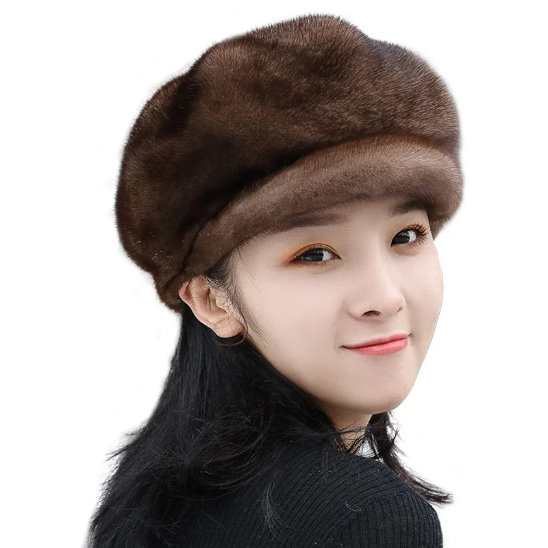 

Hot Sale Fashion Ladies Pumpkin Genuine Mink Fur Beanies Hat Pelt Luxurious Women Real Mink Fur Hat Winter Fur Caps