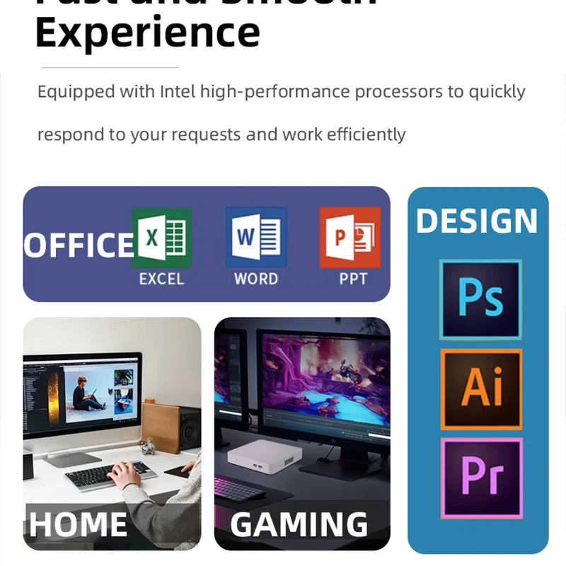 Computador de escritório intel core processadores de 12a e 13a geração mini pc 2x slots ddr4 m.2 nvme ssd banda dupla wifi bluetooth windows 10/11