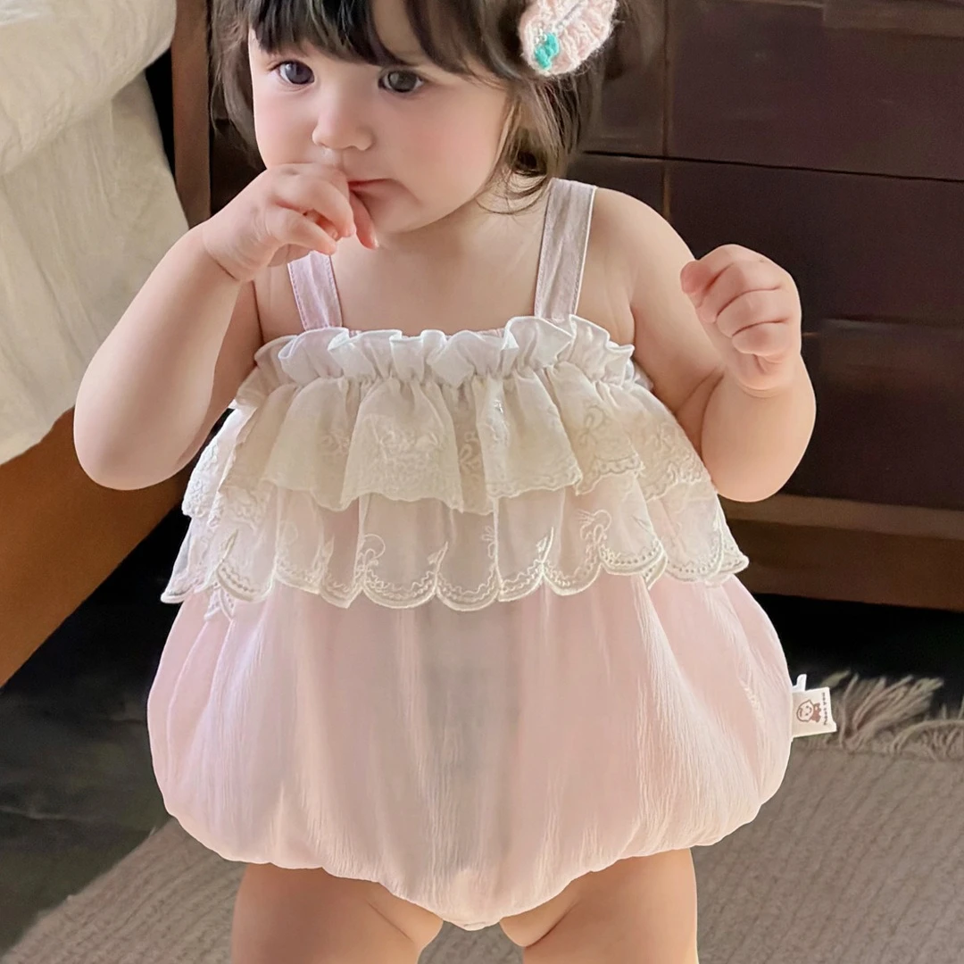 Girls' Onesie 2026 Spring and Summer New Children's Clothes Korean Style Girl Baby Sweet Princess Lace Onesie Simple