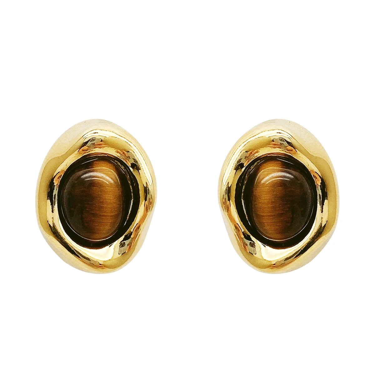 

Real 925 Sterling Silver Maillard Tiger's Eye Stone Stud Earrings for Women Fine Jewelry Minimalist Accessories