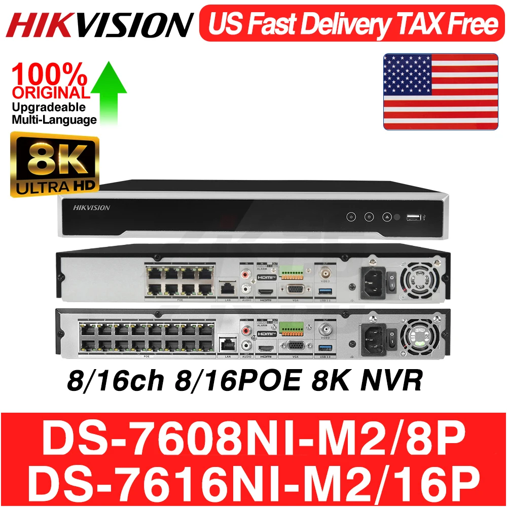 

Hikvision Network Video Recorder DS-7608NI-M2/8P DS-7616NI-M2/16P 8K 8/16CH PoE NVR 32MP 2SATA H.265 for Security Surveillance