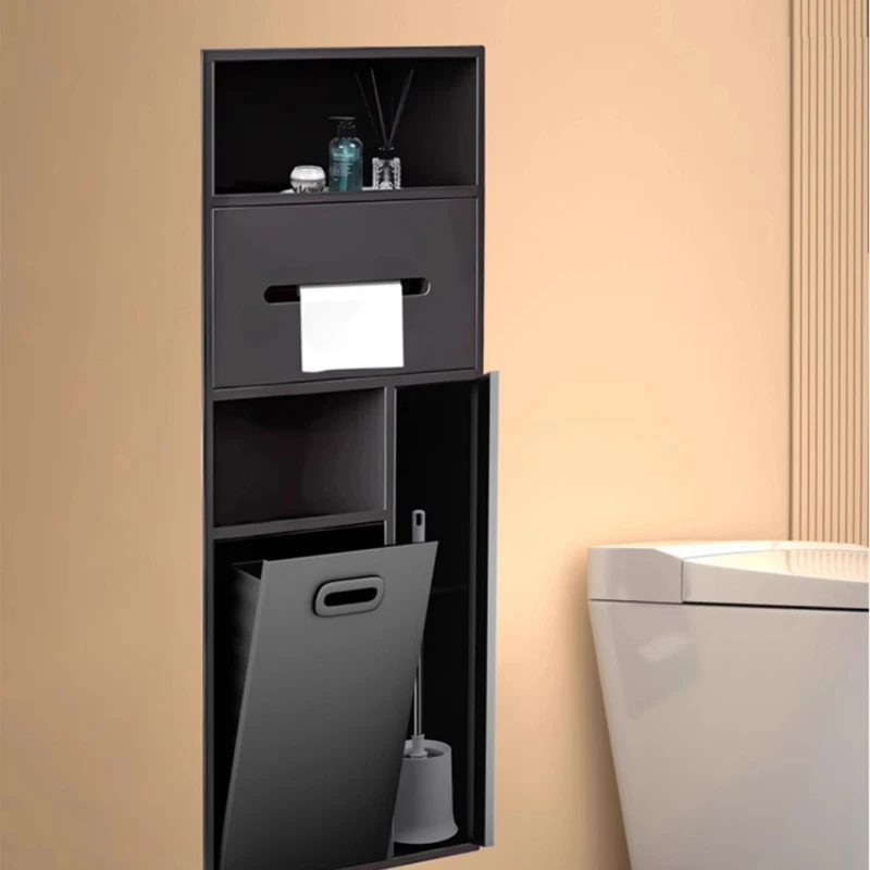 سميكة 304 الفولاذ المقاوم للصدأ المرحاض المتخصصة، خزانة تخزين الحمام مع سلة المهملات، منظم الحمام المقاوم للماء المثبت على الحائط #3