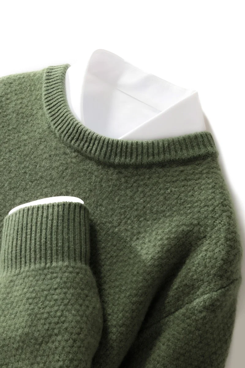 Men's Cashmere Sweater Autumn Winter O-neck Long Sleeve Pullover 100% Merino Wool Knitwear Smart Casual Clothing Thick Warm Tops