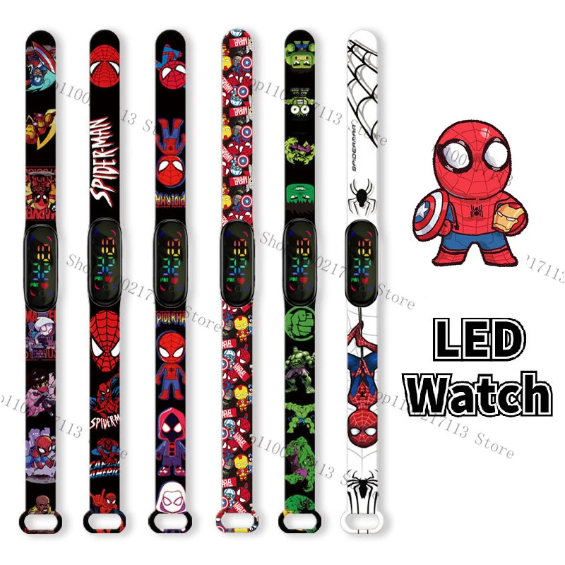 Disney Hulk Children's Watch Anime figure iron Man Captain America Print LED Electronic Waterproof Sports Bracelet kids Watches