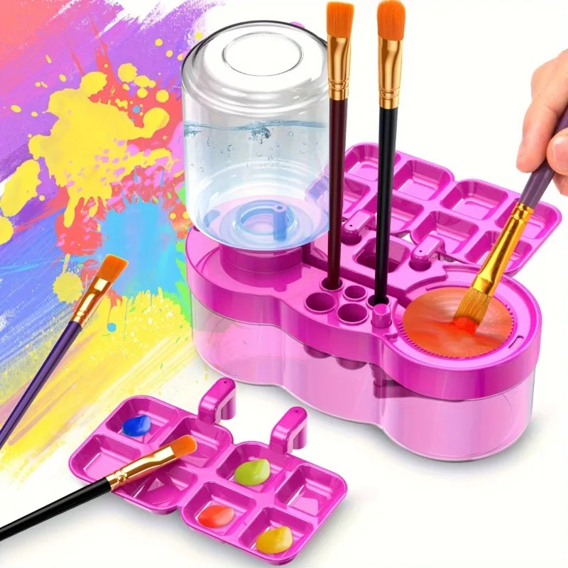 Paint Brush Washer Automatic Water Circulation Brush Cleaning Machine with Drain Button for Acrylic Water Based Painting Brush