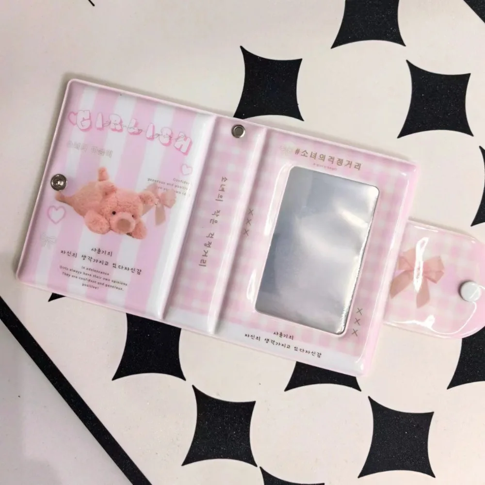New Love Bow Card Album Pink Bear PVC Photocard Binder 3 Inch Mini with 16 Internal Pages Idol Card Collect Book