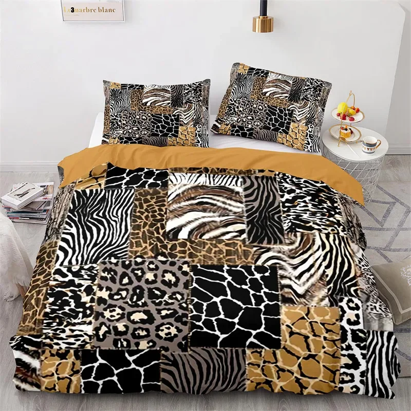 Tiger Skin Twin Duvet Cover Polyester Leopard Print Bedding Set 3D Fiercely Animal Skin Fur Comforter Cover For Kids Boys Teens