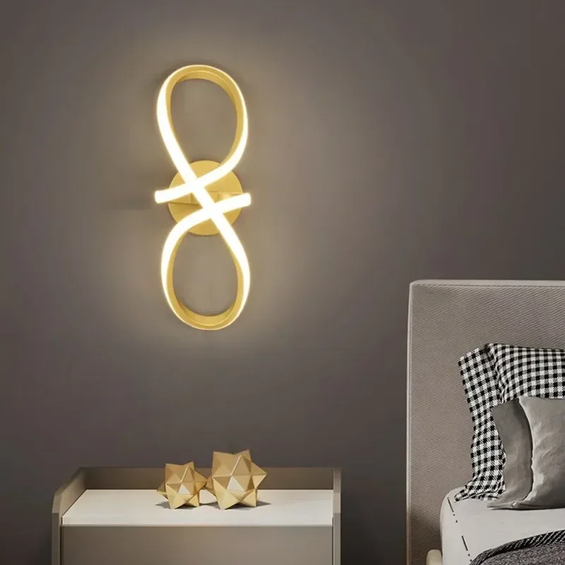 Modern LED Wall Lamp Nordic Gold Bedroom Bedside Wall Lights With Plug Wall Sconce For Minimalist Entryway Corridor Aisle lights