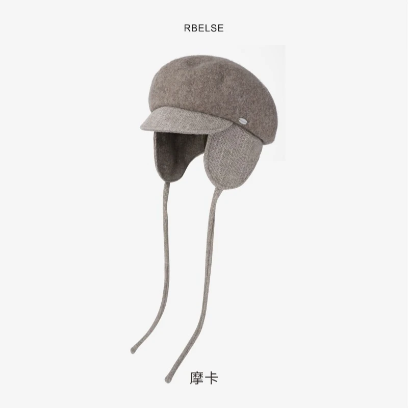Japanische Nischen-Beret für Herbst und Winter, künstlerische Retro-Malerhut, Herren- und Damen-Fahrradmütze mit Ohrenschutz, Bomberhut – Detail 6