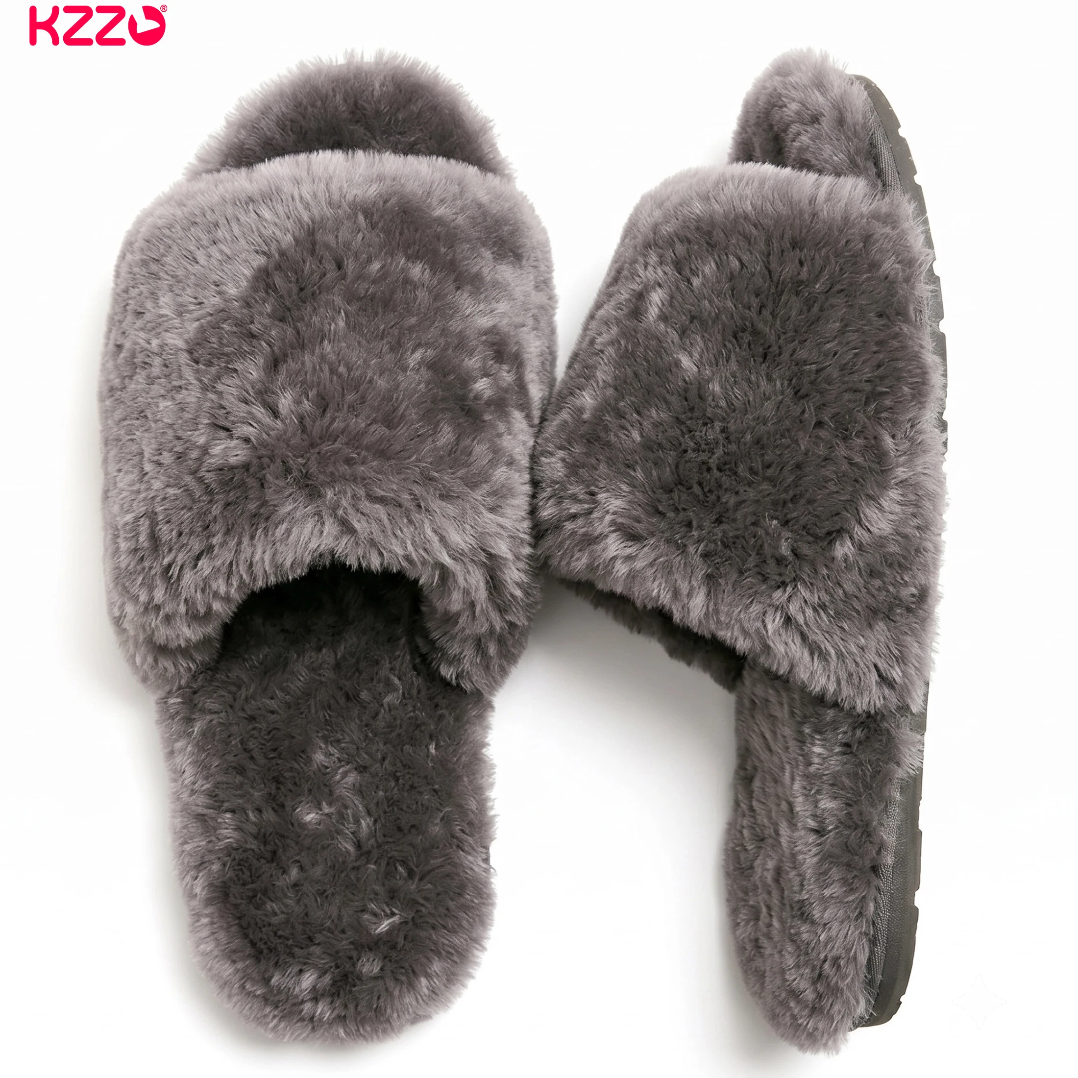 KZZO Australian Women's Genuine Sheepskin Fur Slippers Natural Wool Warm Winter Indoor Home Shoes Non-Slip Soft