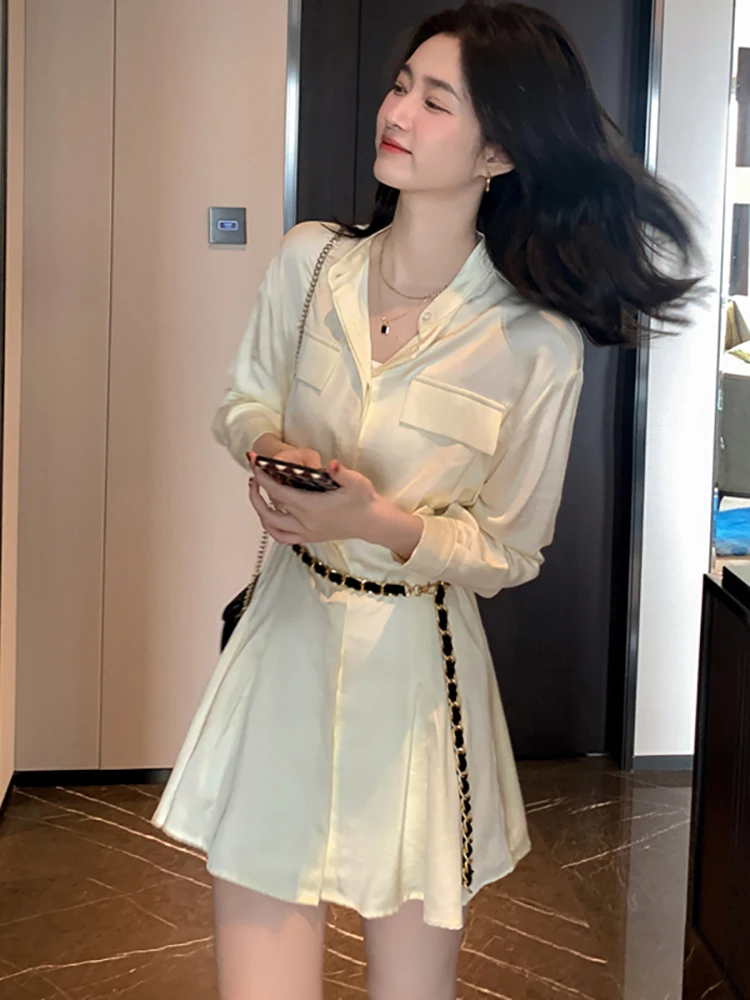 2024 New White Casual Sexy Club Mini Dress Women Solid Elegant Chic Shirt Dress Spring Autumn Korean Fashion Bodycon Party Dress