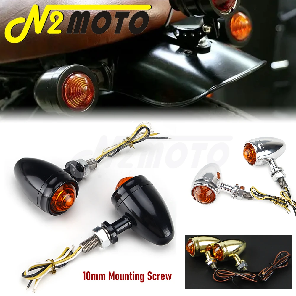 Cafe Racer Motorcycle Retro Turn Siganl Light 10mm Universal For Harley Honda Kawasaki Suzuki Bobber Chopper 12V Amber Blinker