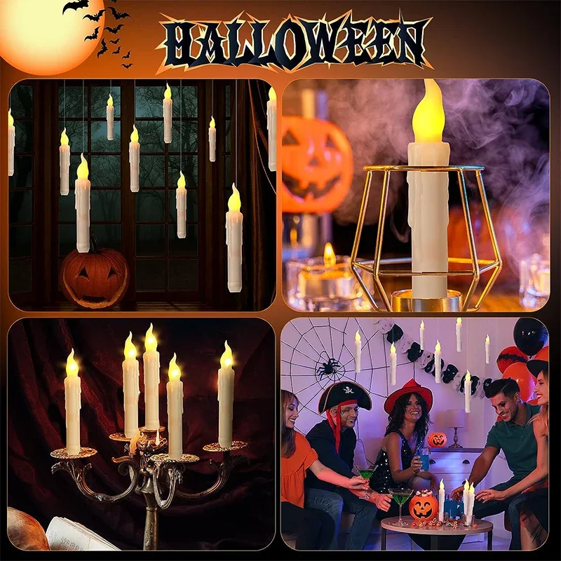 Halloween Harries Magical Floating LED Candles with Magic Wand Remote Control Candle Lights Flameless Taper Christmas Gift