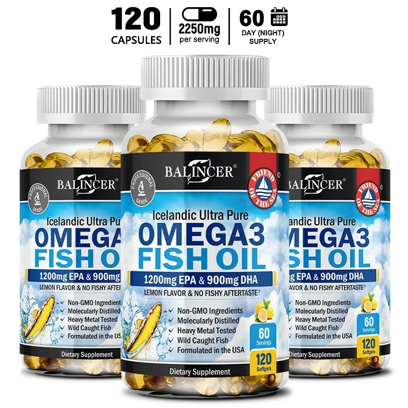 Cápsulas de óleo de peixe Omega 3 - Suplemento ultrapuro - Promove a saúde das articulações, dos olhos, da pele, apoia ácidos gordos, suporte imunológico