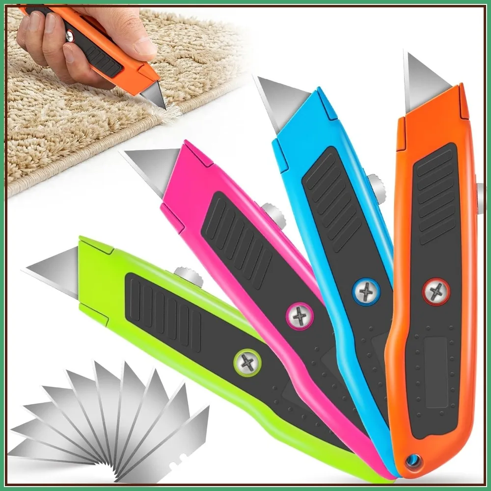 

Heavy Duty Zinc Alloy Utility Knife, Retractable Box Cutter with 10 Extra Blades for Cardboard, Carpet, Leather