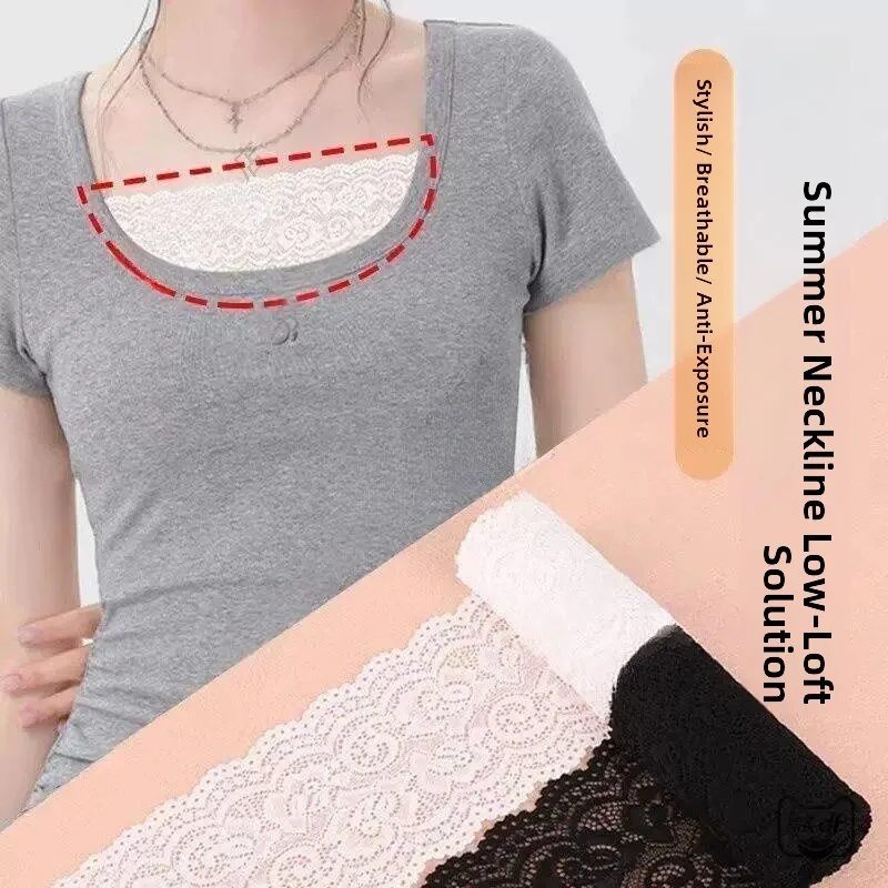 Lace Hollow out Fixed Patch Skirt Neck Covering Prevent Exposure Summer Low Neck Essential Chest Wrap Home Clothes Knitted Fa...