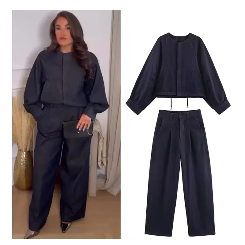 

Женский осенний винтажный комплект из двух предметов с джинсами и брюками, повседневный шикарный ковбойский костюм, однобортные свободные куртки, модные джинсовые костюмы