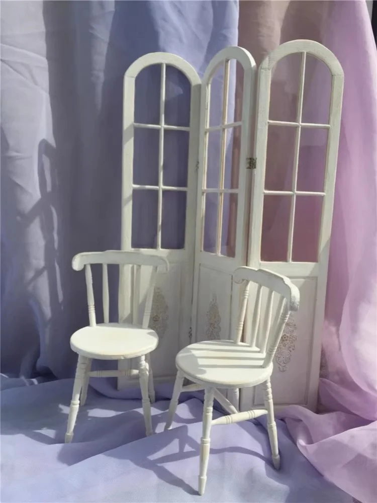 1/6 1/8 Doll House Model Furniture Accessories Solid Wood Retro Screen Partition Chair Bjd Blyth Soldier Lol miniature Decor Toy