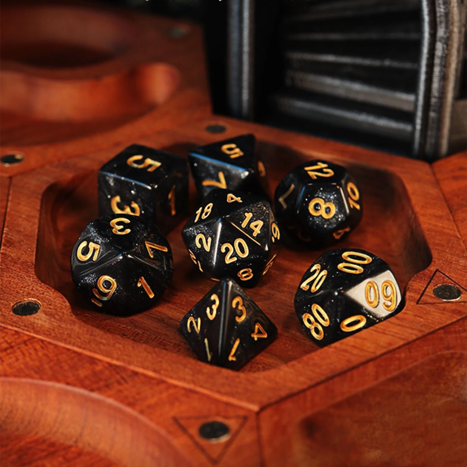 Juego de dados de cielo estrellado negro, dados D & D COC, D4, D6, D8, D10, D %, D12, D20, juegos de mesa, DND, RPG, 7 piezas por juego