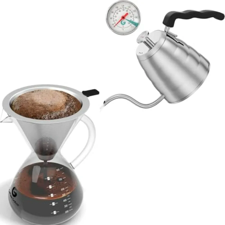 

Pour Over Coffee Maker 27oz 800ml Gooseneck Kettle 40oz Stainless Steel with Precision Pouring Spout and Heat Retention for Spe