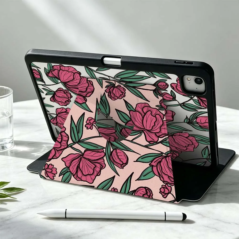 Floral Design Pattern Soft For iPad Pro Air mini 6 5 4 12th M5 M4 M3 M2 A16 A17Pro 360° Rotation Stylus Storage Tablet Case