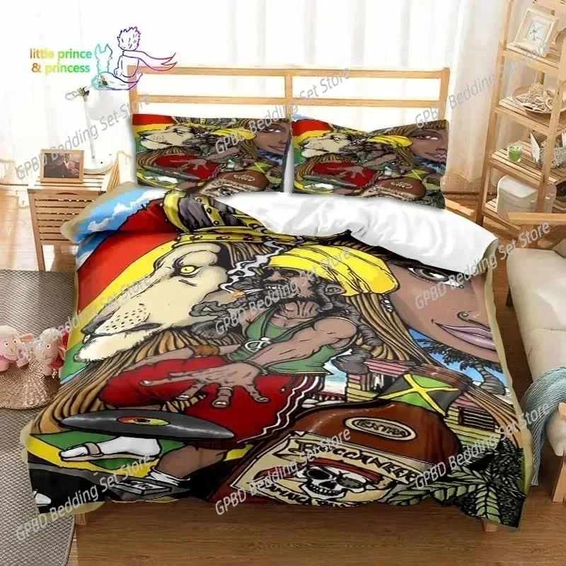 Reggae Marijuana Trippy Cannabis Leaves Bedding Set Single Twin Full Queen King Size Bed Set Adult Kid Bedroom Bedding Gift