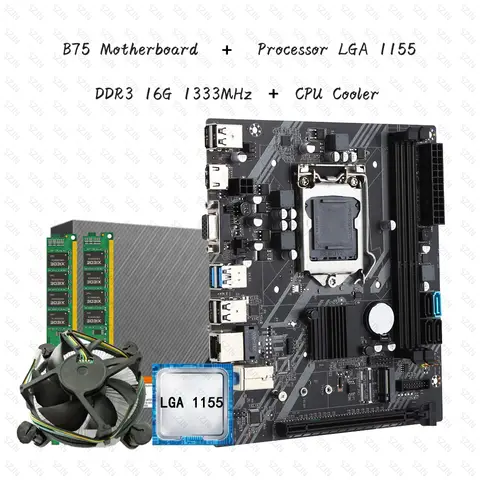 B75 Motherboard Kit LGA 1155 Processor with CPU Cooler DDR3 16G Memory Support M2 NVME Office Kit Low-power Consumption