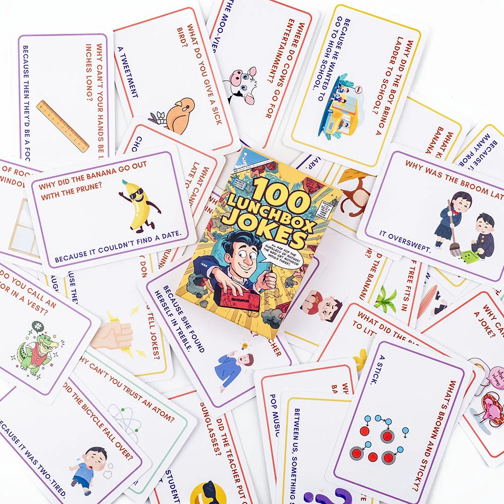 Cartes de blague pour enfants, 100 pièces, Notes de boîte à déjeuner amusantes avec mots et énigmes, démarreurs de Conversation de motivation pour les voyages en famille