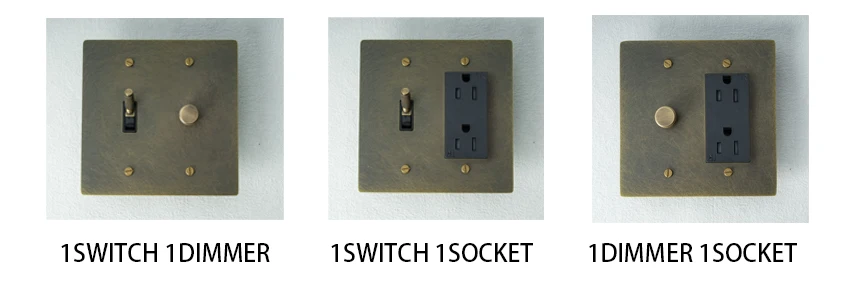 2Gang Maßgeschneiderte goldene schwarze Retro-Bronze-SS-Platte 30 Tage Messing geknoteter Kippschalter 110 V amerikanischer Standard-Wandschalter-Steckdosendimmer – Detail 10
