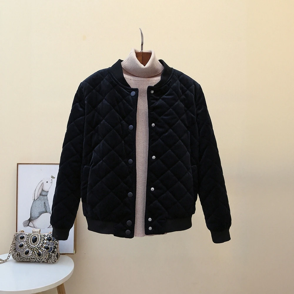 

Women's Quilted Coat Autumn Winter Single Breasted Long Sleeve round Neck Casual Daily Basic Style