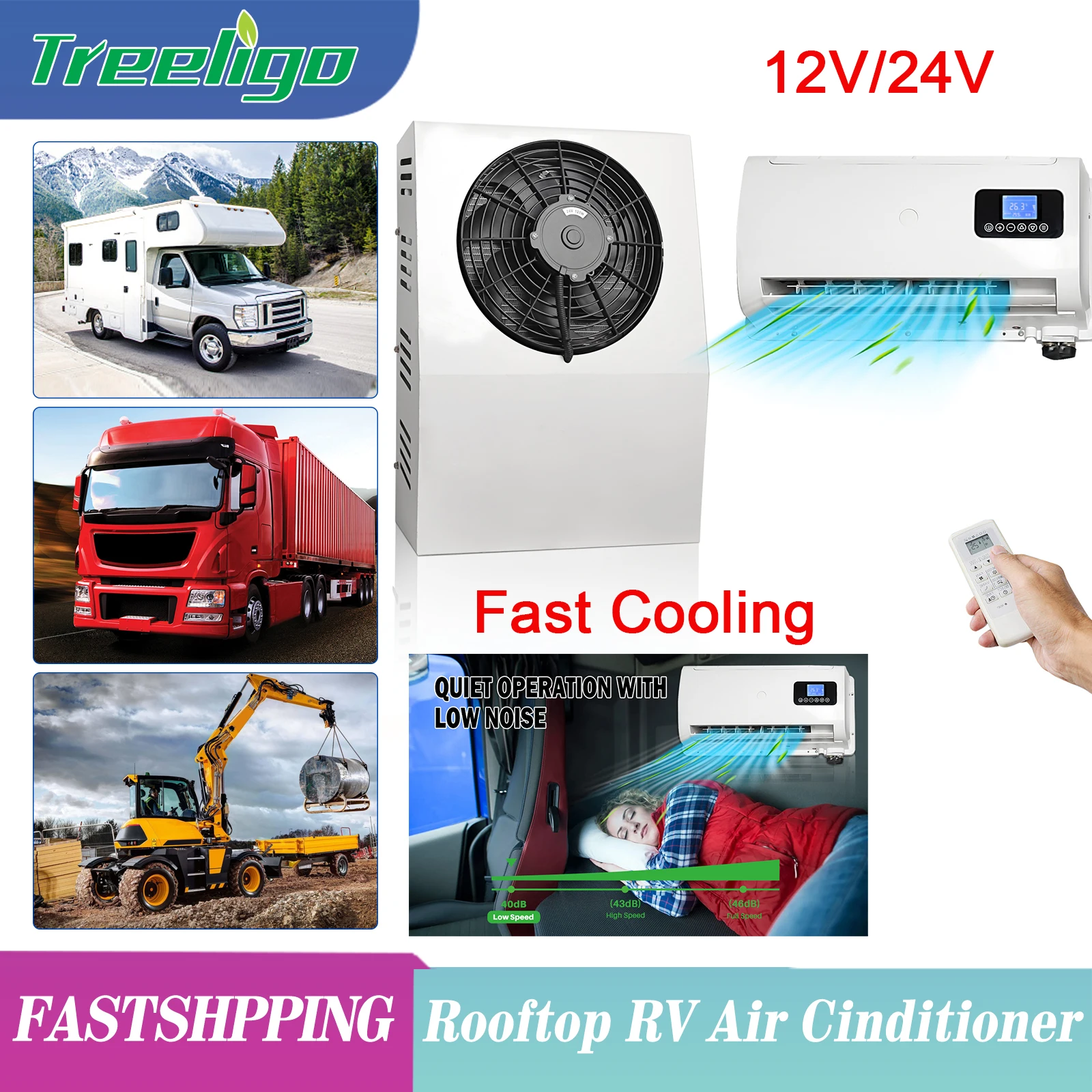 Treeligo 2025 12000BTU Truck Split Air Conditioner Electric Parking Cooler AC Unit 12V For Truck Camper Van Caravan Motor home