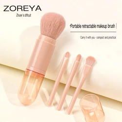 ZOREYA new portable multi-function Dustproof Retractable Powder Blush Eyeshadow Lip Brush Mini 4-in-1 Makeup Brush