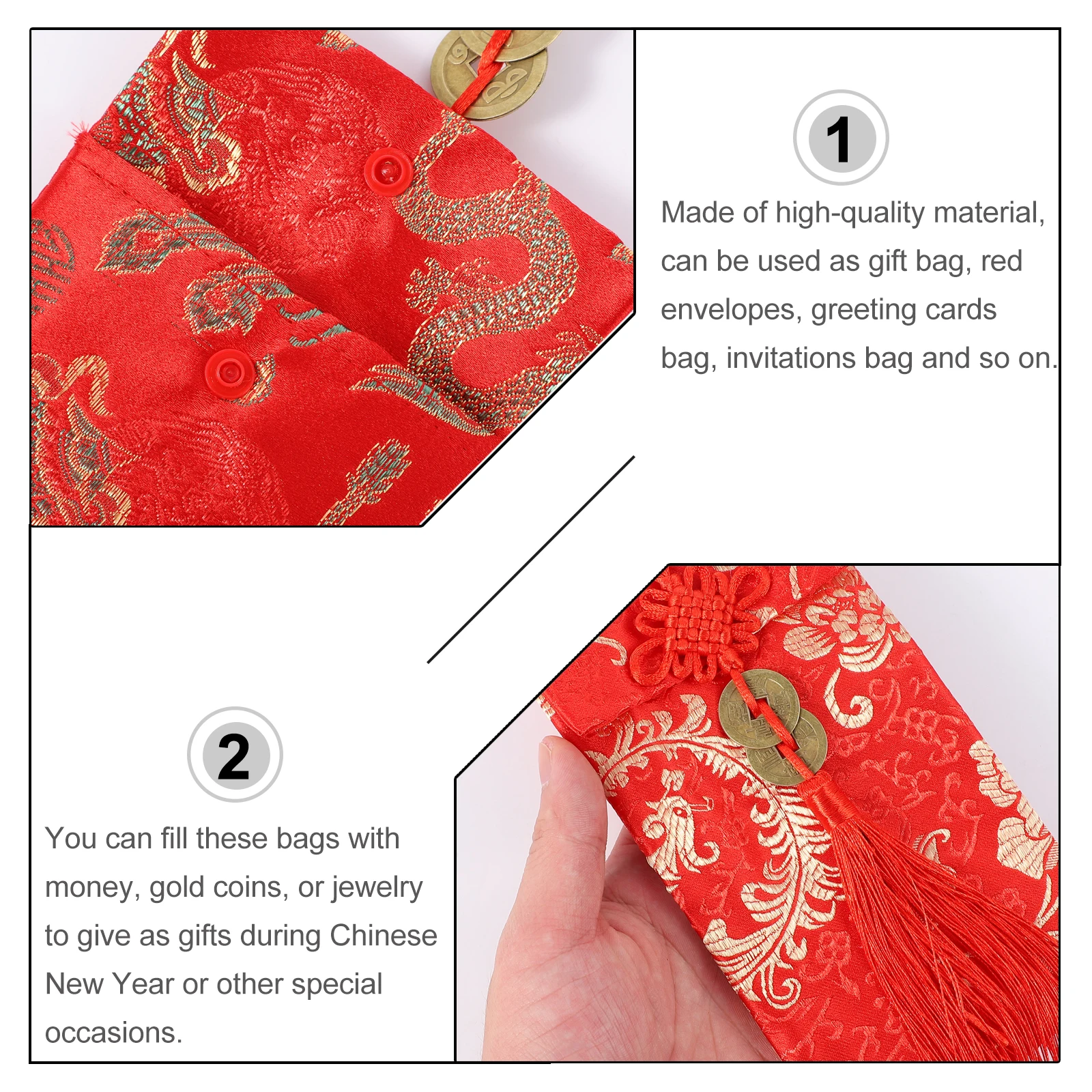 

4 Pcs Red Envelope Bag Spring Money Bags Gift Chinese Style Envelopes Delicate Pouch Wedding Party Gifts Packets