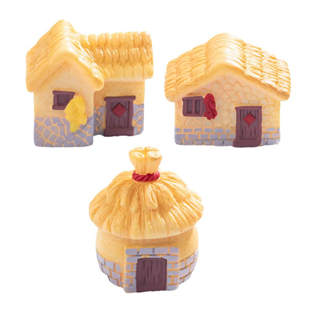 3Pcs Miniature Vintage Rustic Thatched Creative DIY Garden Landscape Micro Landscape Decorative Ornament for Home