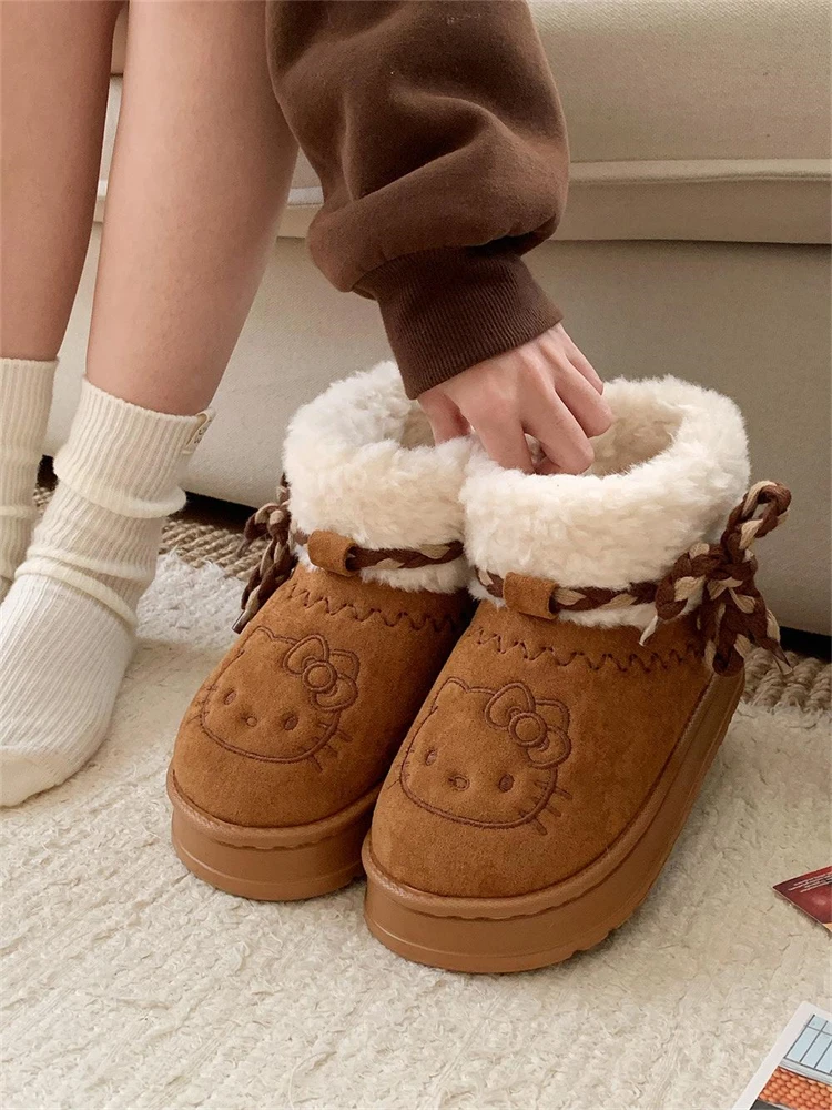 Sanrio Hello Kitty Snow Boots New Winter Y2k Warm Cotton Shoes Cartoon Girl Outdoor Fashion Thick Bottom Non Slip Short Boot