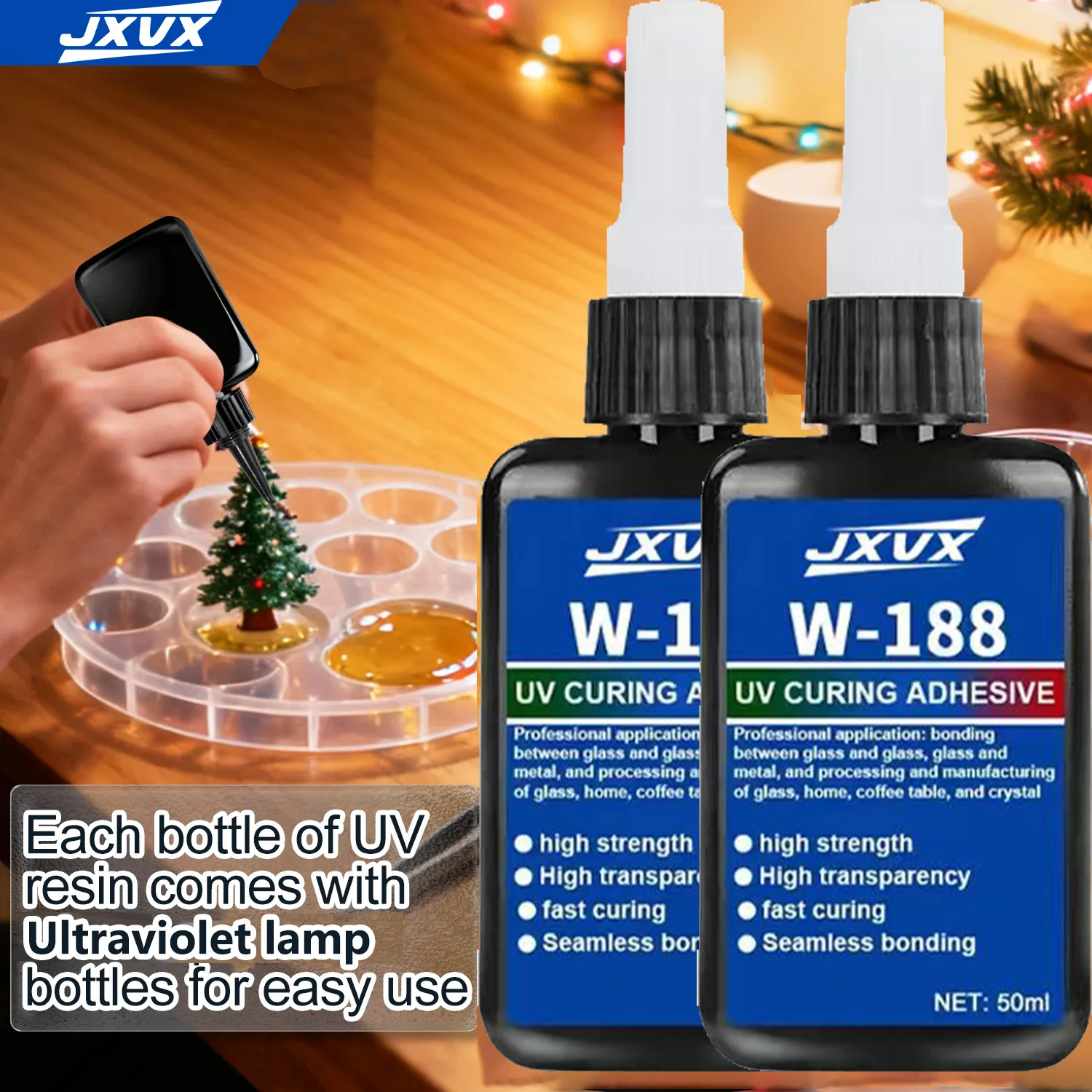 UV Epoxy Resin Adhesive UV-Curable Glue DIY Model Making High Transparency Rapid Drying High Hardness (For use with UV curing lamps)