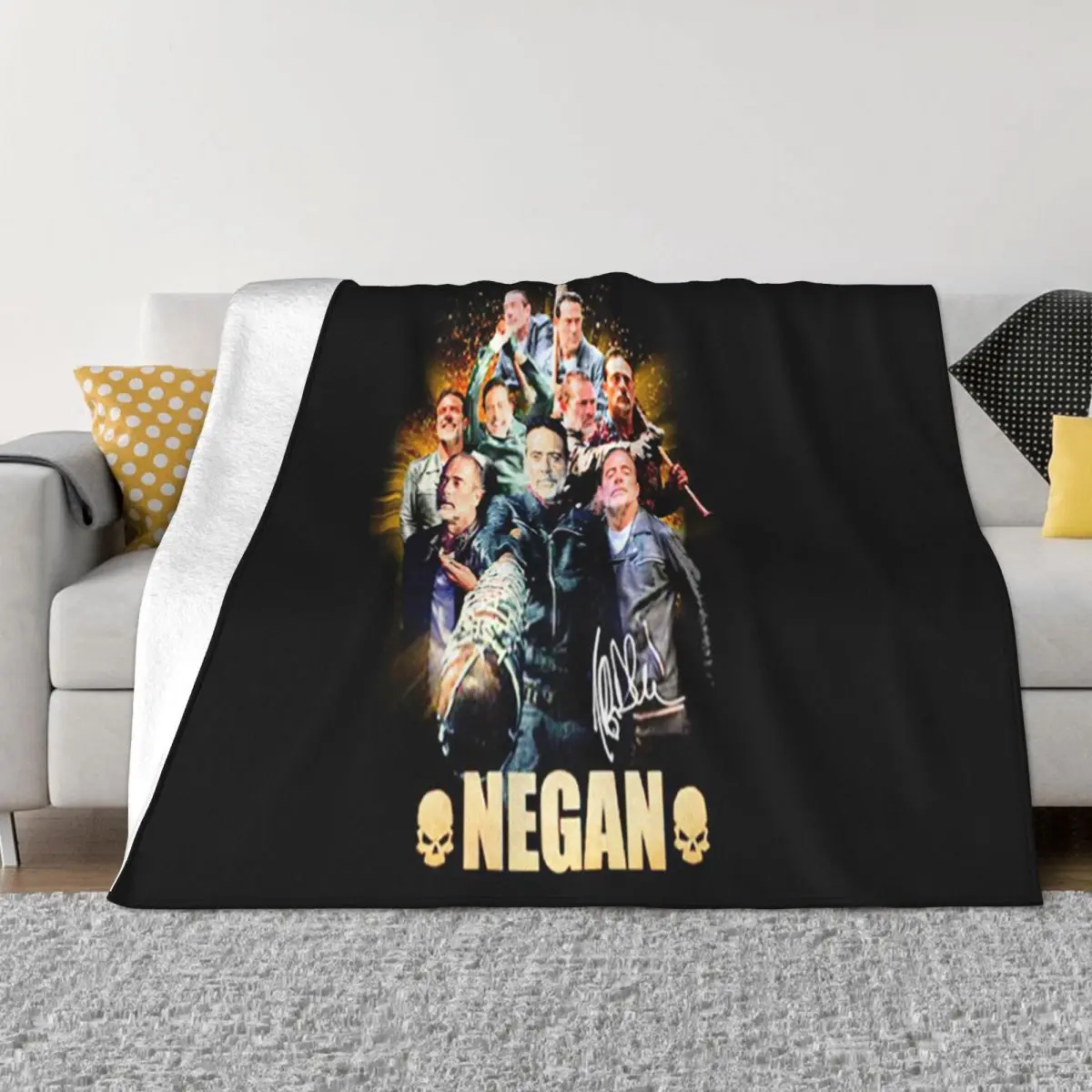 Negan Signature The Walking Dead More Size Party Cute Splicing Aesthetic Chinese Style Any Logo Humour Punk Throw Blanket