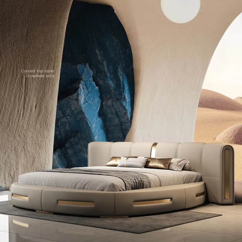 

Light Luxury Style Round Full Bed Bedroom Massage Bed Luxury Human Dog Floor Simple Sleeping Platform Beliche Home Furniture