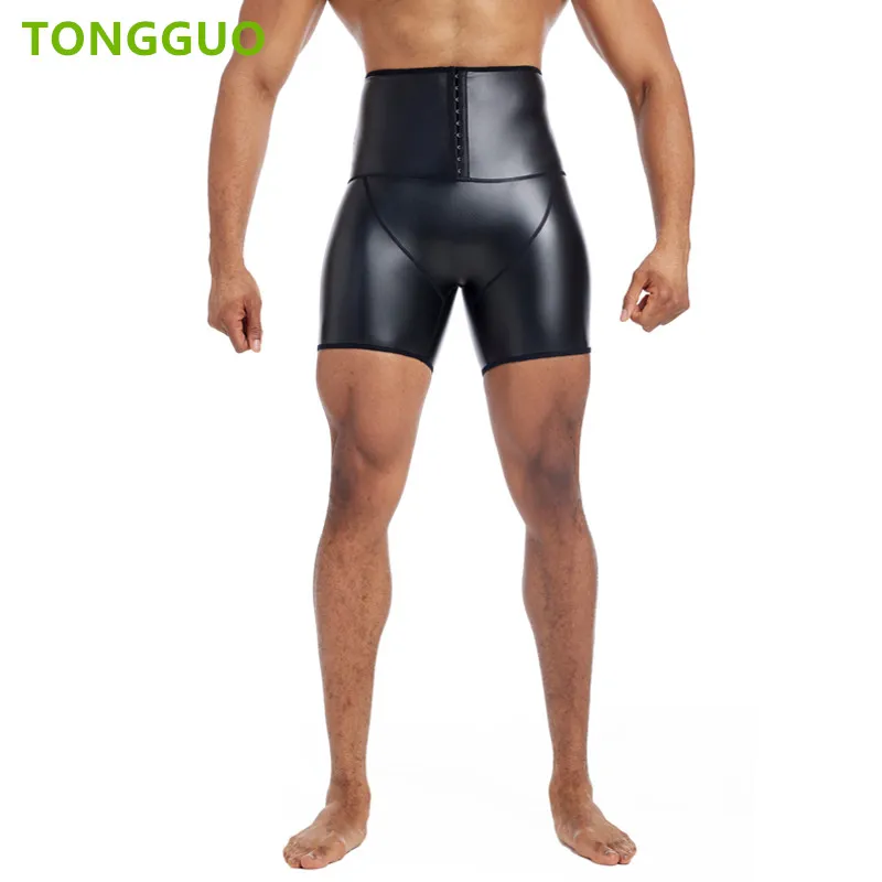 

Крутой парень, новые тонкие эластичные кожаные брюки для фитнеса, корректирующие фигуру, тренажер для талии, высокая талия, живот, 3 крючка, компрессионные кожаные шорты