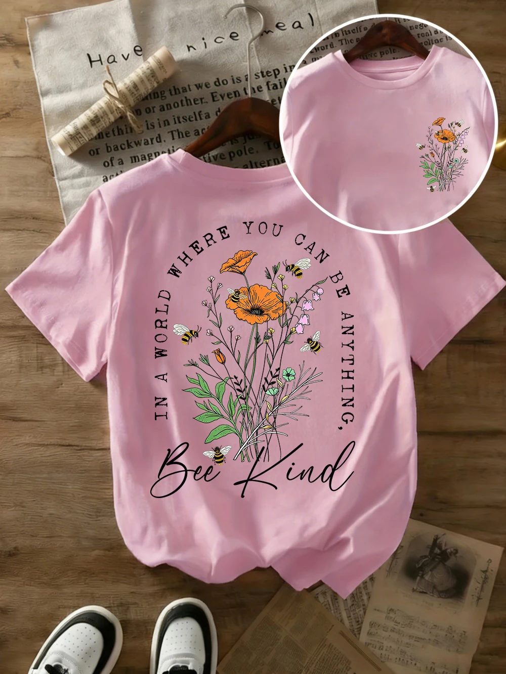 Sommer-T-Shirts mit wunderschönen Blumendrucken für Damen, übergroße T-Shirts aus Baumwolle, einfache O-Ausschnitt-Kurzarm-Tops, lässige Damenkleidung – Detail 13