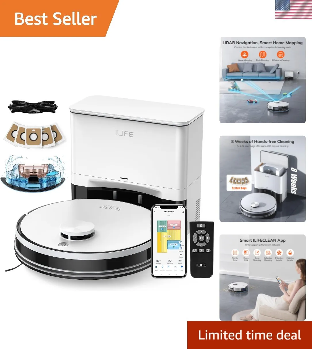 

Робот-пылесос A30 Pro с функцией самоочистки, силой всасывания 5000 Па и интеллектуальной навигацией