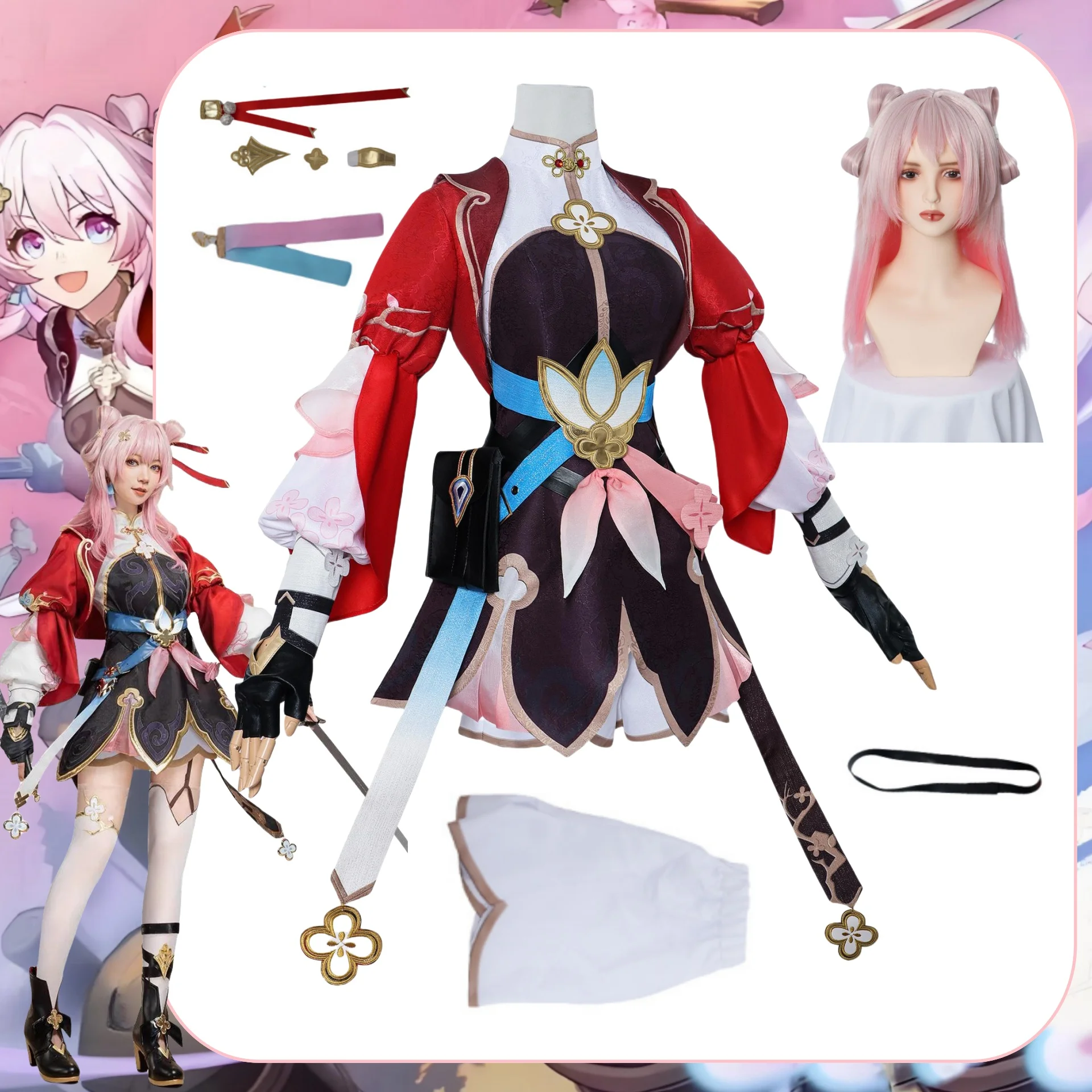 

March 7th Swordswoman Cosplay Game Honkai Star Rail Costume Wig Anime Sweet Gorgeous Uniform Halloween Party Role Play Clothing