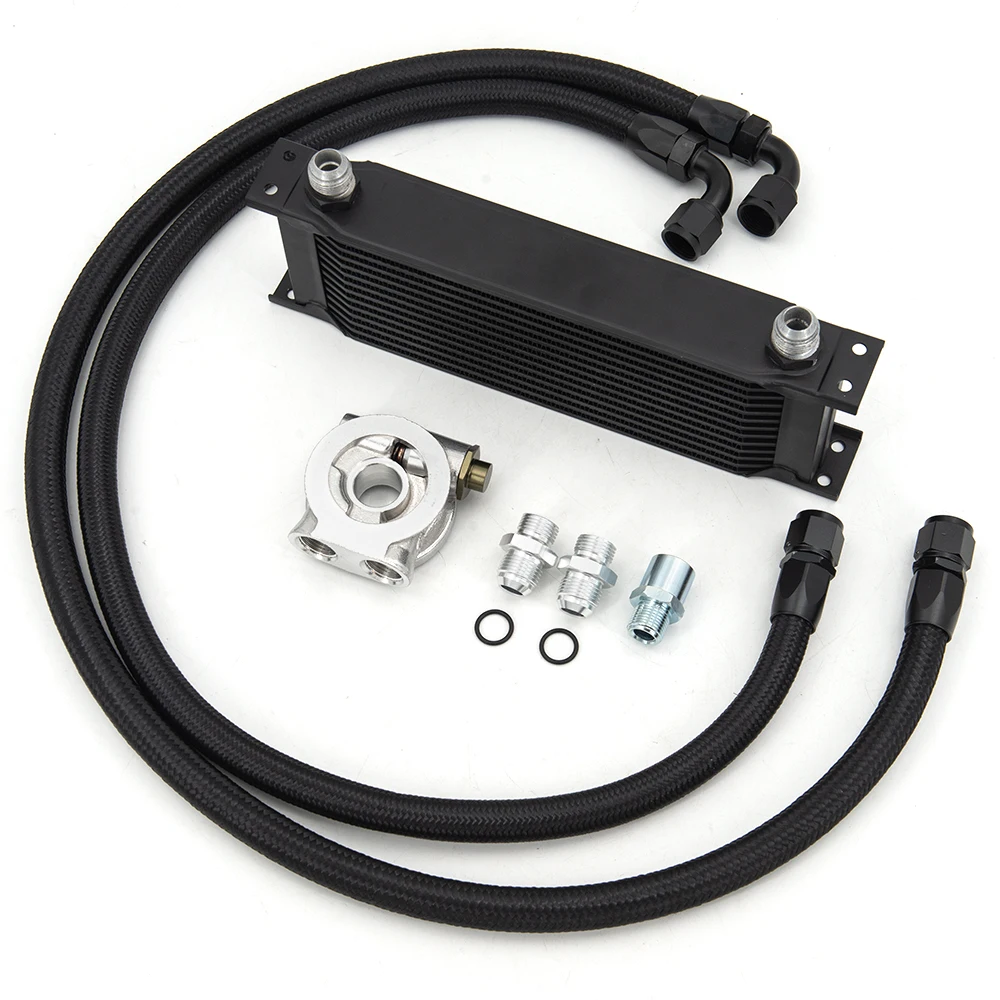 13 Rows Oil Cooler Kit AN10 Transmission Oil Cooler Kit Oil Filter Adapter With Nylon Stainless Steel Braided Hose