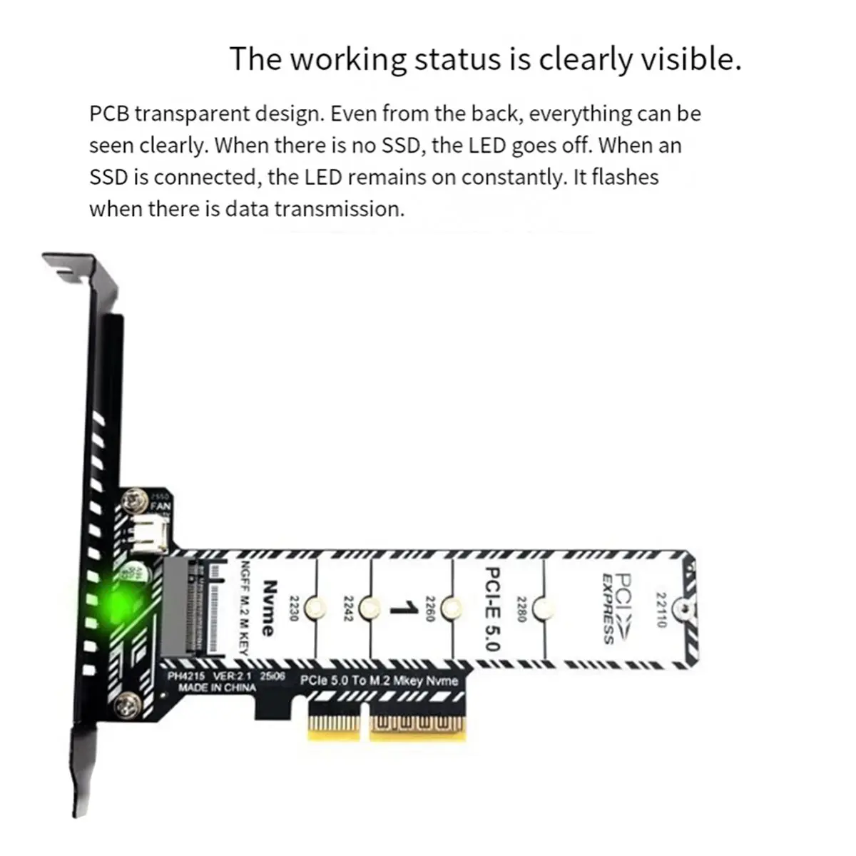 M.2 NVMe SSD to PCIe X4 Adapter Expansion Card for 2230 2242 2260 2280 22110 SSD PCIe 5.0 PH4215L Full-Height Bracket