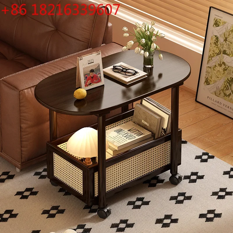 YAO Side table, wheeled sofa side table, living room coffee table,retro style coffee table,movable multi-layer storage rack,hand