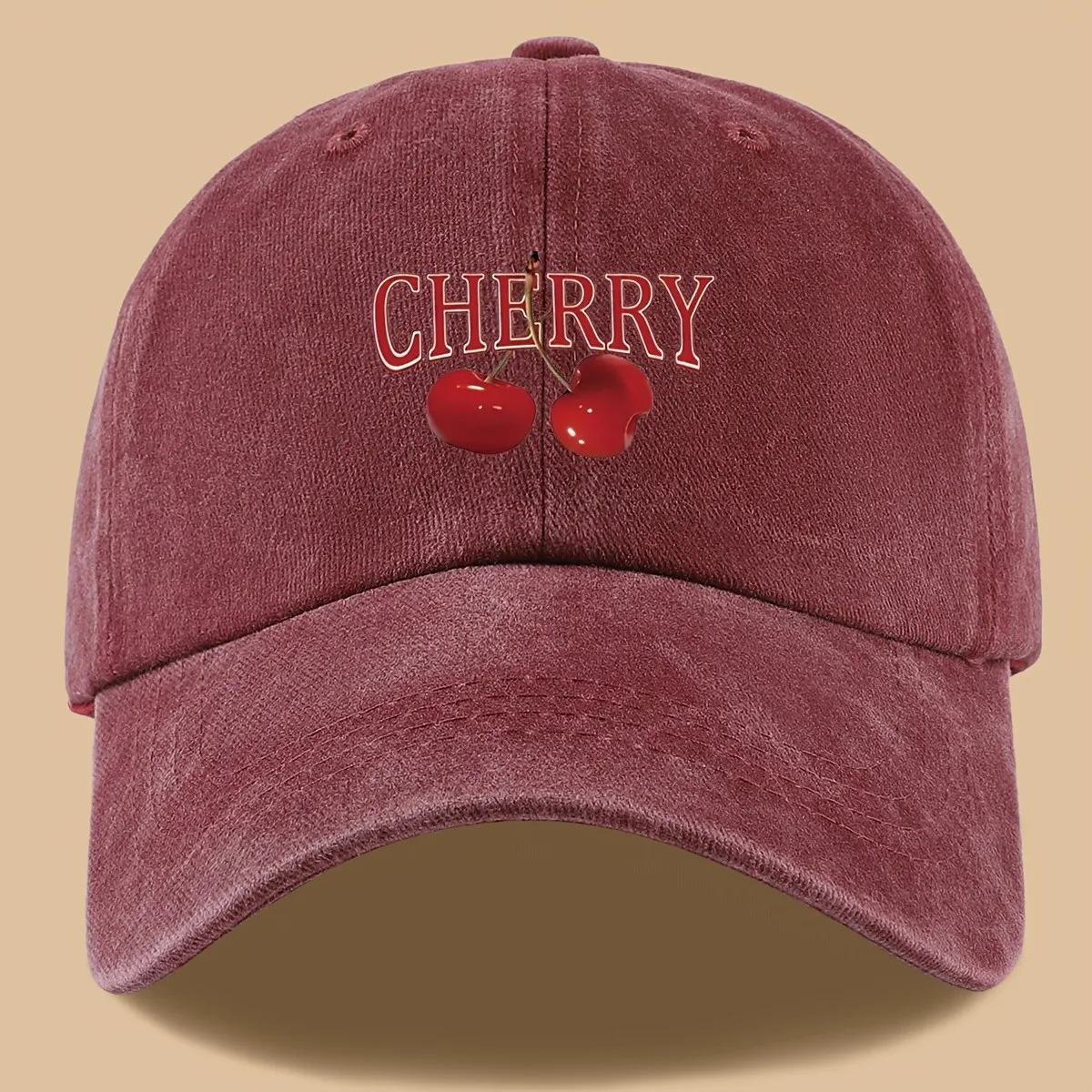 Cherry Graphic Baseball Cap Adjustable Polyester Vintage Style Outdoor Sun Cap Unisex Adult Gift