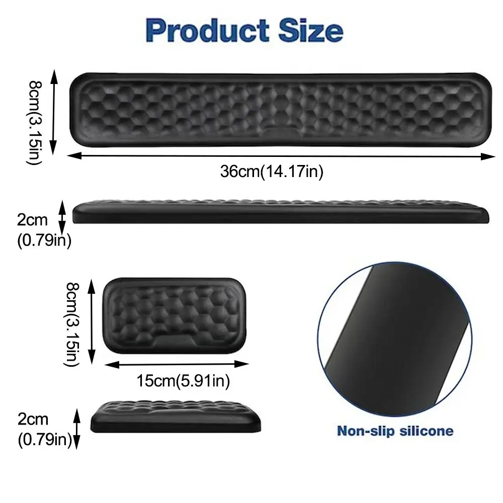 2Pcs/Set Slow Rebound Mouse Wrist Support Pad Wrist Rest Creative Wristband Mouse Mat Waterproof PU Non-Slip Base